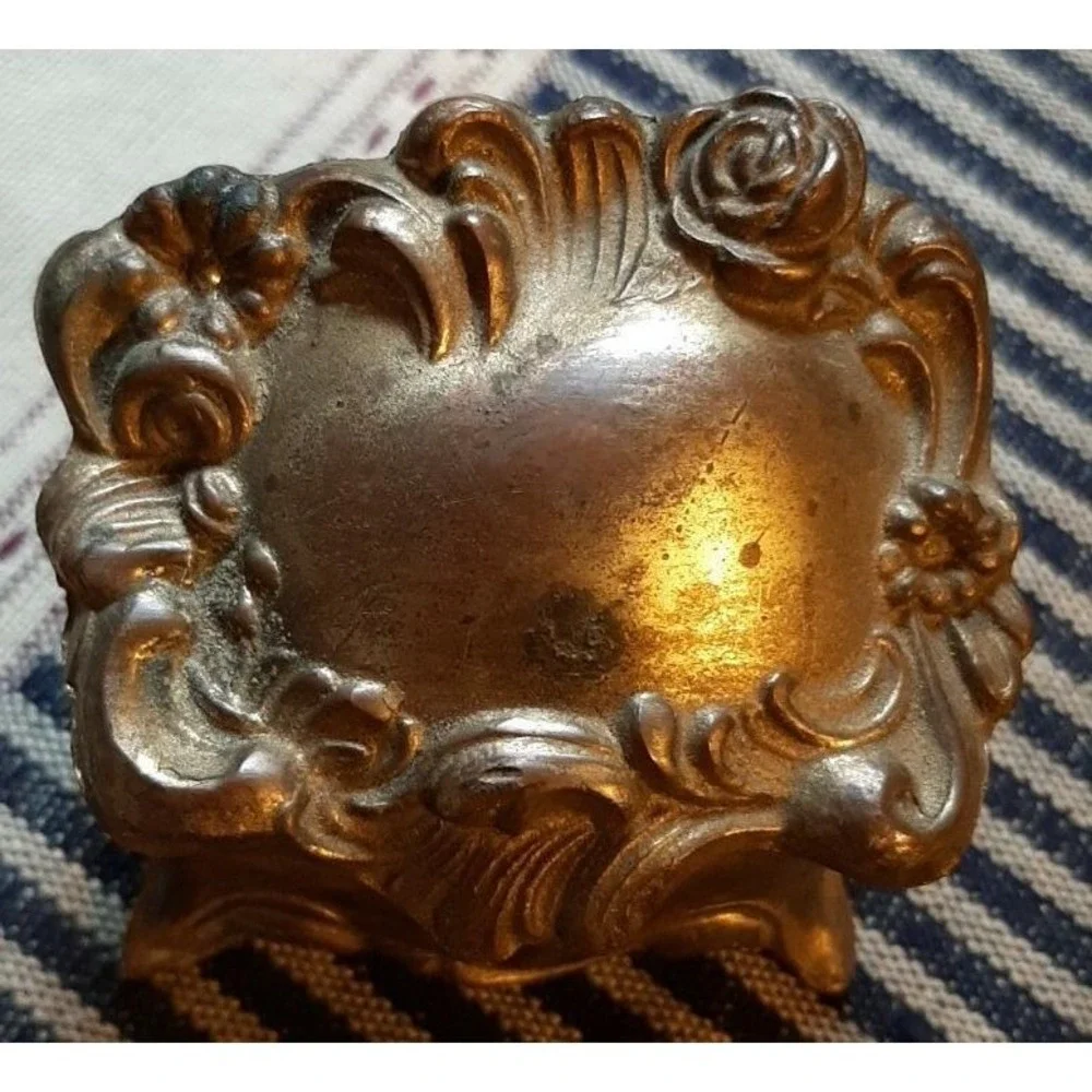 Vintage Art Nouveau Jewelry Trinket Box Feet GORGEOUS Brass Bronze Copper Color